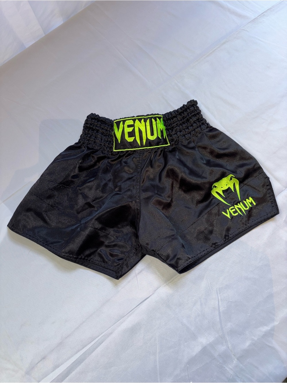 Venum Black and Neon Green Muay Thai Boxing Shorts Med
